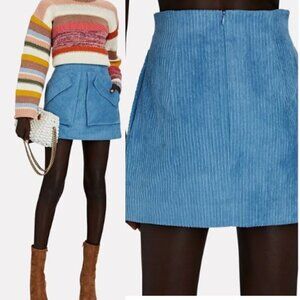 NEW Aknvas Women's Cherry Curduoy A-Line Patch Pocket Mini Skirt Blue Size: 0